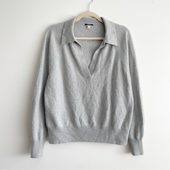 J. Crew Cashmere Collared V Neck Pullover Sweater medium Gray Minimalist luxury - Picture 2 of 9